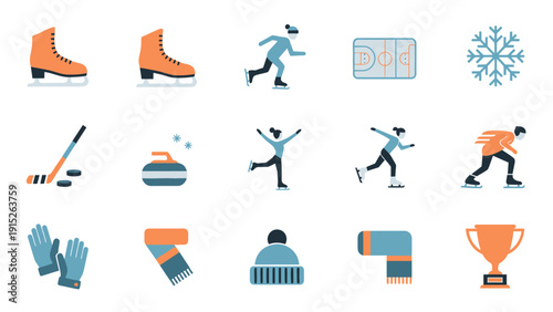 Winter Sports and Activities Icon Set.