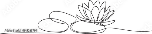 Continuous one line drawing of Stones and Lotus flower. Single line drawing illustration of Lotus flower and Stone. one line Art icon drawing vector
