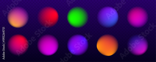 Abstract liquid gradient circle with neon colors on a crystal blot layer, drifting drops, and luminous spectrum halo. vector
