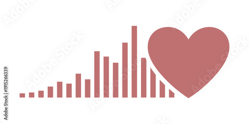 Red heart with sound wave vector representation for love and medical pulse rate
