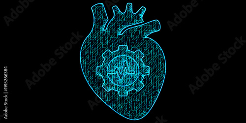 Human Heart Biometric Vector - Digital Mesh Cardiovascular Health with Plexus Pulse Line