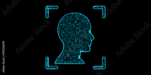 Facial Recognition Biometric ID Scan - Human Profile Silhouette with Security Camera Focus Frame Vector