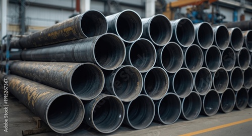 Collection of large hollow metal pipes for manufacturing