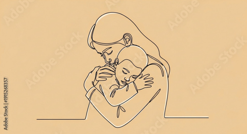 Continuous line drawing of a mother holding her sleeping baby conveying love and tenderness perfect for family or healthcare concepts