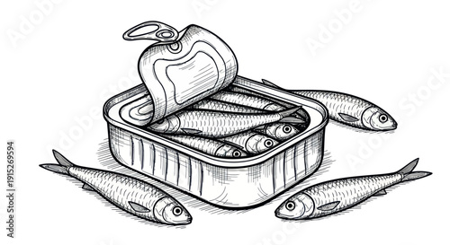 Delicious sardines packed in an opened metal tin ready for consumption, perfect for food blogs, culinary websites, or grocery store advertisements promoting healthy seafood options.