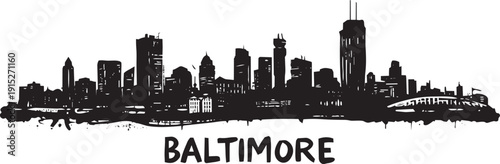 Baltimore maryland city skyline silhouette in artistic paint brush stroke style for branding