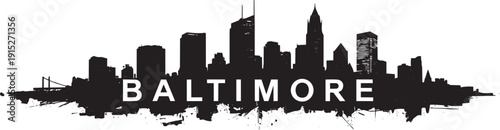 Baltimore skyline silhouette with grunge texture and city name title vector illustration