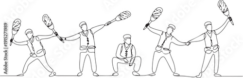 Continuous line of cute ice cream mongers in turkey. Line drawing of turkish ice cream. one line Art icon drawing vector