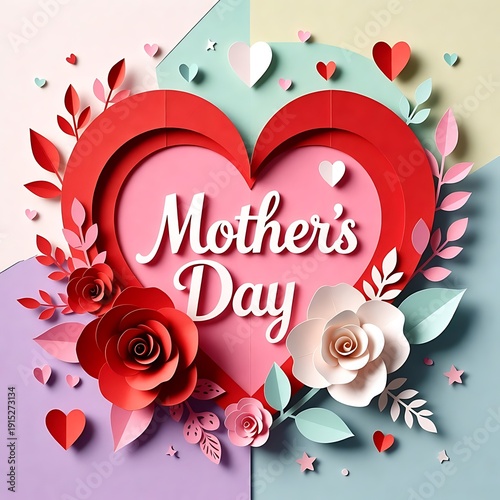 Mother's Day Papercraft Heart with Floral Decorations