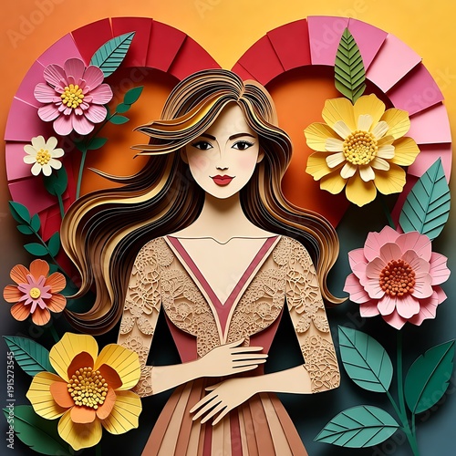 Vibrant Paper Art Portrait with Flowers