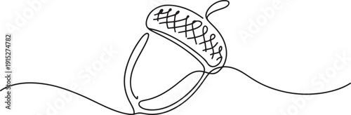 A single line drawing of a acorn. Continuous line thanksgiving acorn icon, one line Art icon drawing vector
