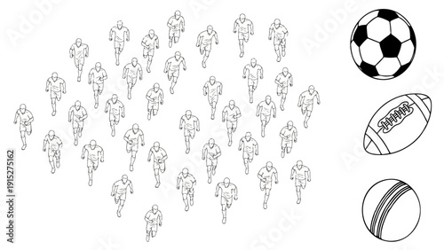 Dynamic action sequence of competitive athletes sprinting across field with sports equipment, showcasing teamwork, speed, and strategic gameplay intensity.