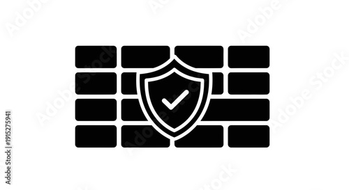 Shield Icon with Check Mark on Brick.