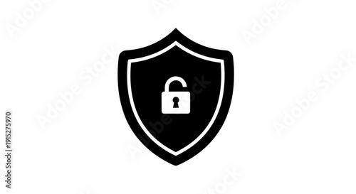 Black Shield Icon with Lock Symbol.