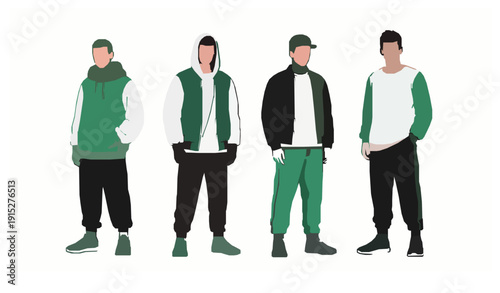 Modern streetwear men basic casual outfit vector characters