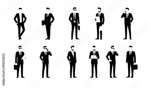 Fashionable businessmen in suits flat style vector illustration set