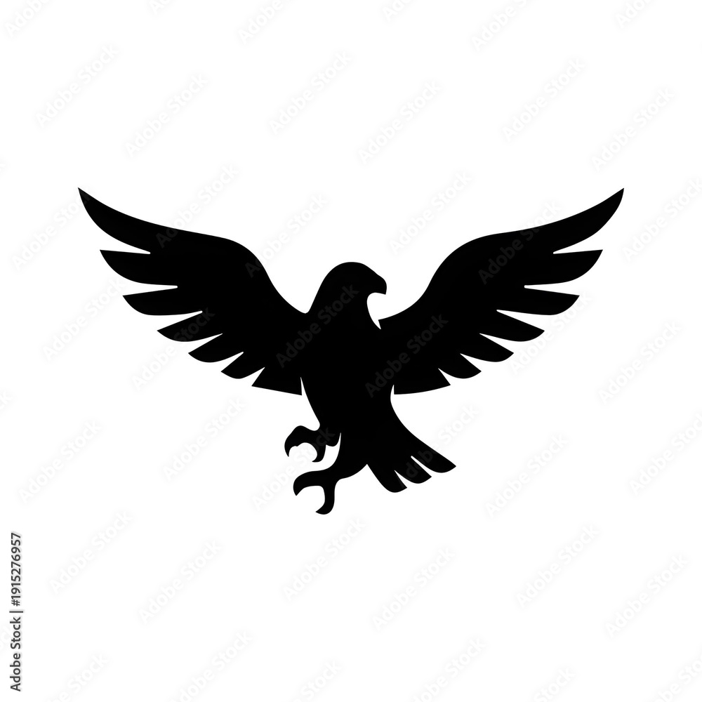 Fototapeta premium Bald Eagle Silhouette Black Vector Illustration Isolated on White Background
