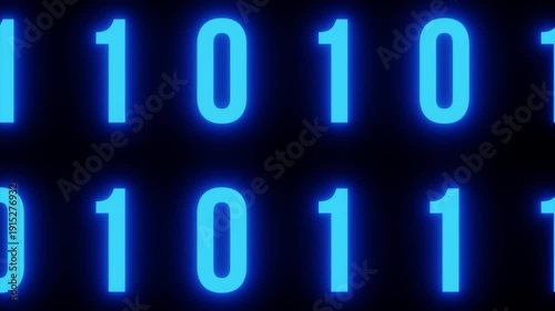 5s Green and Blue binary digits fill the screen within a video player UI, featuring play, timeline, and volume controls