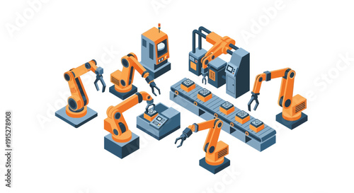Industrial robotic arms working on assembly line production.