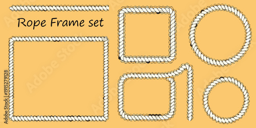 Rope frame set illustration with various shapes and designs on a yellow background