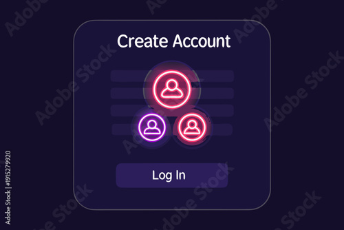Neon sign displaying create account and user profile icons on a dark background