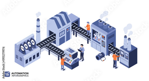 Industrial automation process with conveyor belt and machinery.
