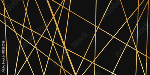 Abstract geometric background with intersecting golden lines on black