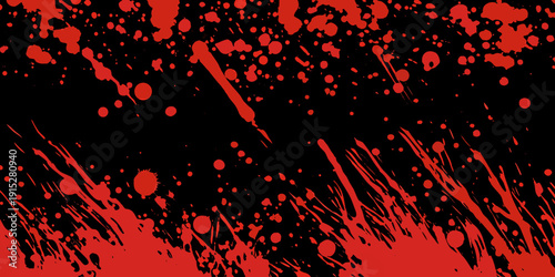 Abstract red splatters and streaks against a stark black background