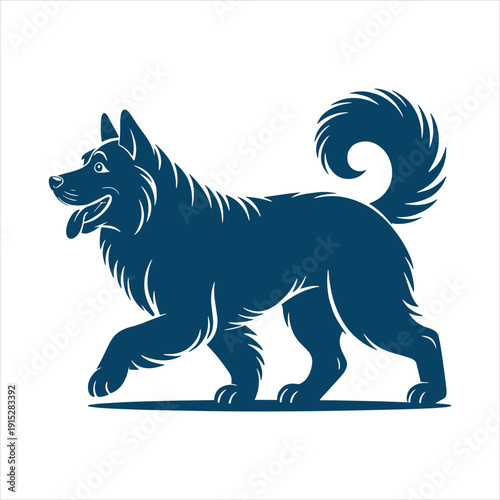 Spitz Type Standing Dog Silhouette Vector Illustration