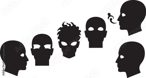 Silhouette of multiple people with varying facial expressions