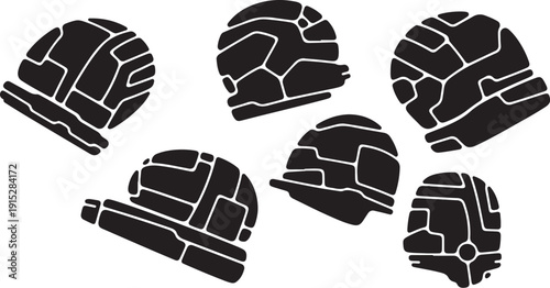 Collection of black and white construction hard hat silhouettes