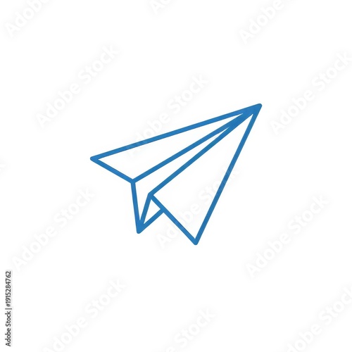 Blue Outline Illustration of Simple Folded Paper Airplane Icon.