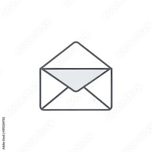 Simple Line Drawing of Open Envelope Icon for Communication.