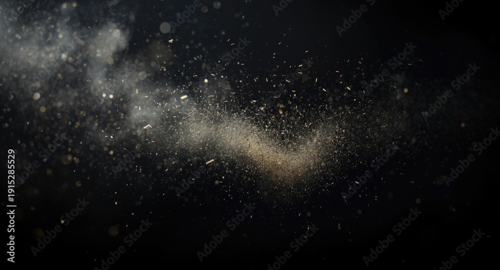 Fototapeta premium Close up depiction of airborne debris and dust particles on a dark studio background