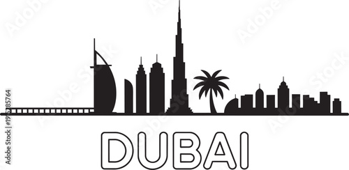 Dubai united arab emirates skyline vector silhouette design with famous buildings and landmarks