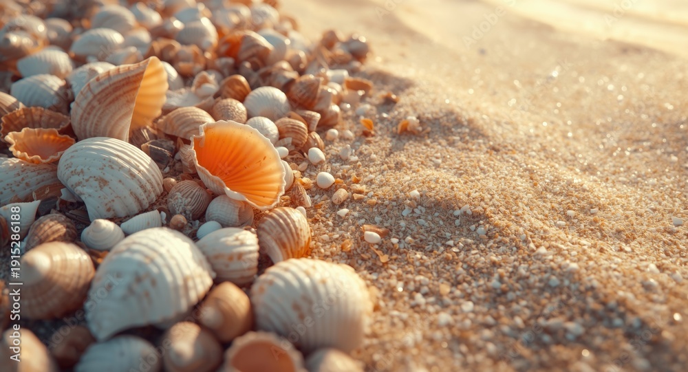 Fototapeta premium Seashell and sand textured wallpaper bringing summer beach vibes