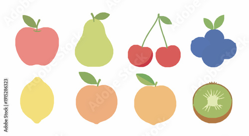 Pastel smiling fruit vector collection with cute modern kids’ illustrations
