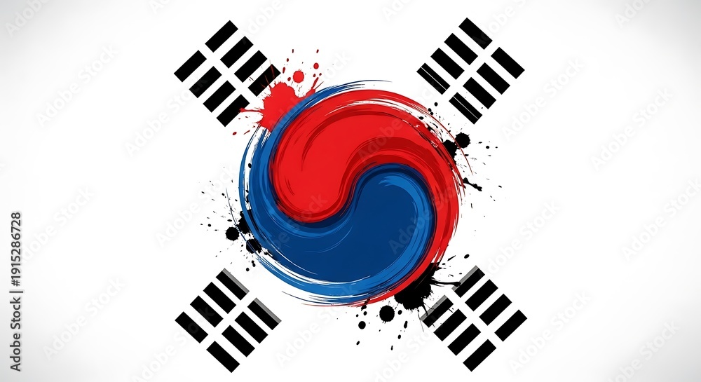 Obraz premium South Korea flag with artistic brush stroke and paint splash effect