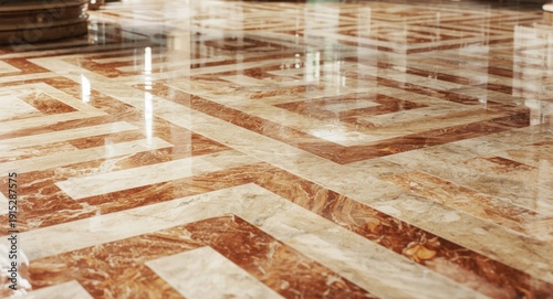 sophisticated marble floor alternating brown and white tiles