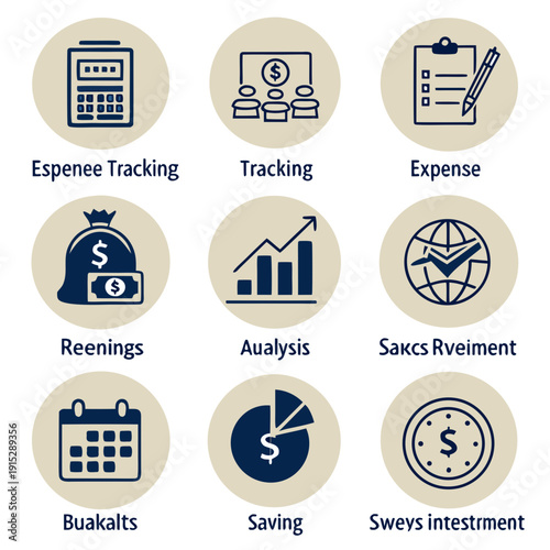 Corporate budget control set with expense tracking and financial planning