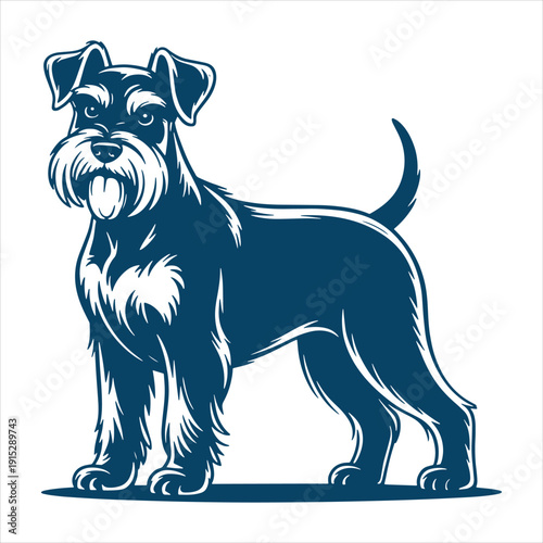Schnauzer Dog Standing Detailed Vector Illustration