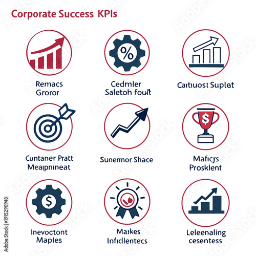 Corporate success kpi with red and blue on white