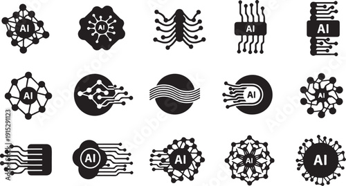 Artificial Intelligence Icons and Logos in Black and White