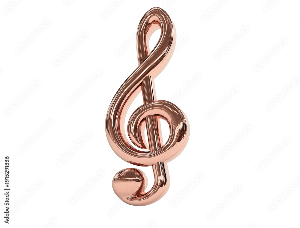 Obraz premium 3d render of a simple treble clef, isolated on a white background, in a rose gold color