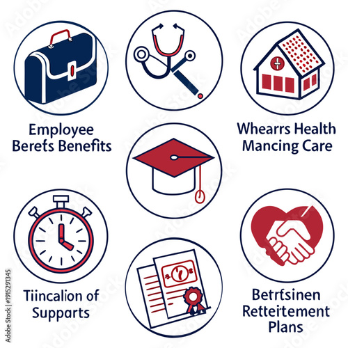 Employee benefits including healthcare education and retirement briefcase