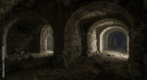 Historic underground crypt ruins in an ancient sacred site