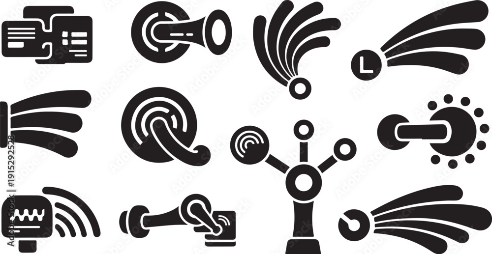 Obraz premium Black and white icons of technology and communication tools