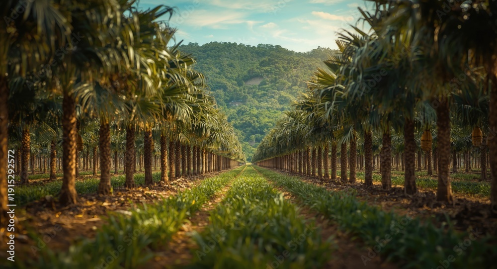 Obraz premium Increase in palm oil plantation size with a verdant plantation background