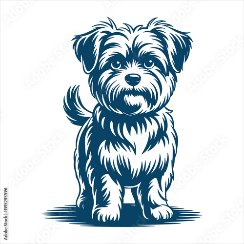 Shaggy Small Dog Standing Detailed Vector Illustration