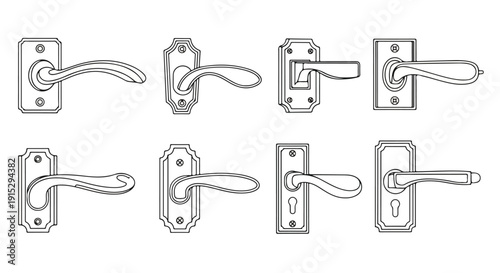 A collection of various door handle and lock designs Vector